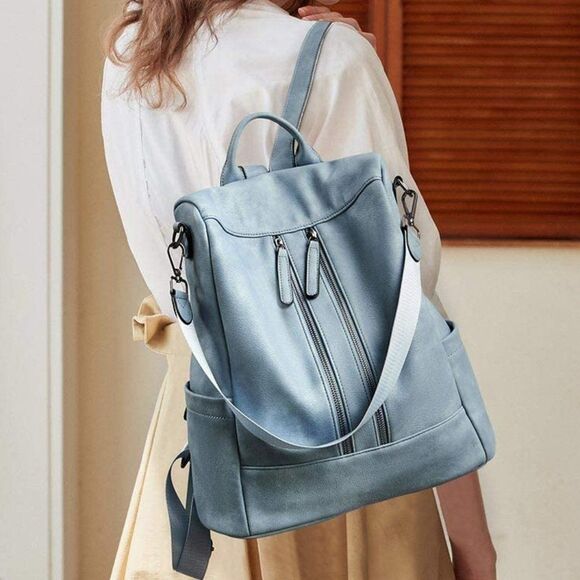 OLYE Leather Backpack for Women- BLUE
